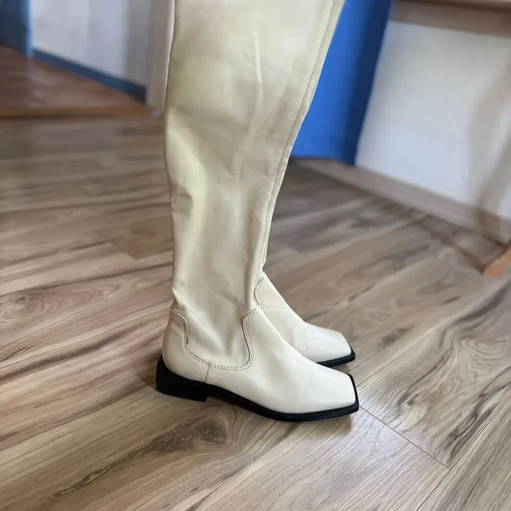 Schutz Womens Egg Shell Guily Up Square Toe Over The Knee High Boots Size 7